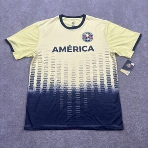 Club America Shirt Mens XL Yellow Blue Liga MX Soccer Jersey Tee Official New